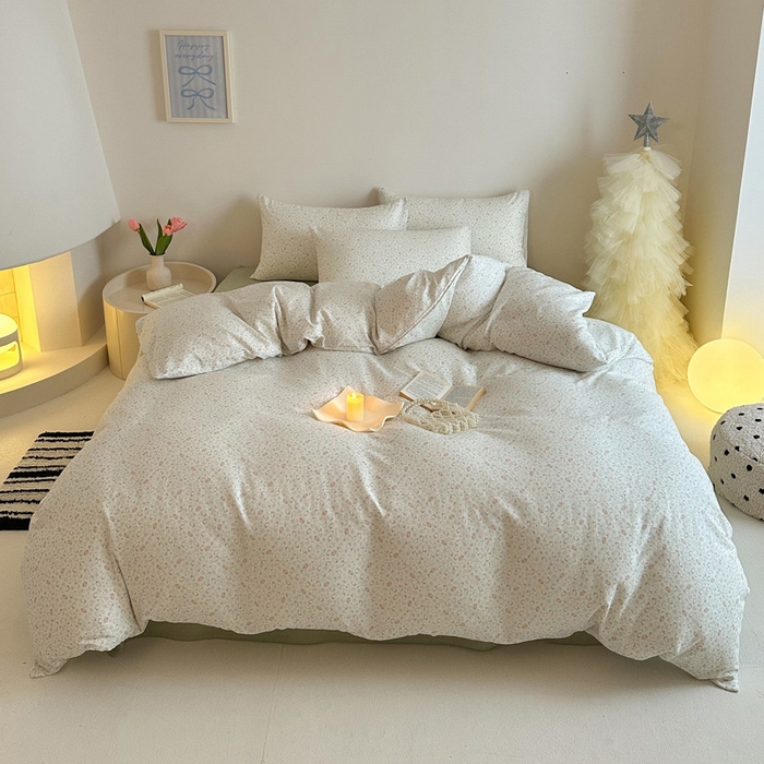 91家纺网 家纺一手货源 找家纺 塞纳 2026新款.全棉有氧双层纱四件套-场景一 柠语-绿