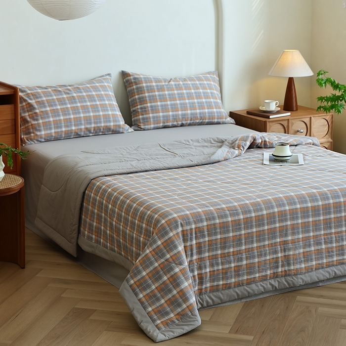 91家纺网 家纺一手货源 找家纺 雯雨家纺 2025新款A类无印风里外全棉纯棉水洗棉新疆棉花夏被夏凉被空调被 南国-灰