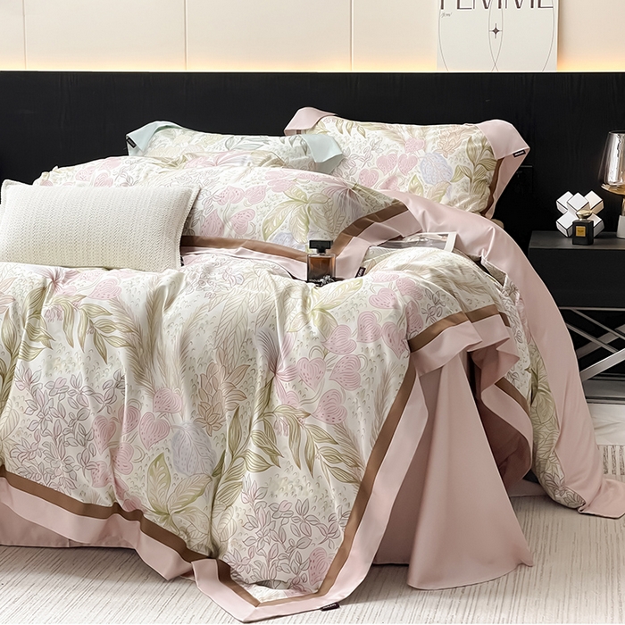 91家纺网 家纺一手货源 找家纺 2025夏季A类天丝棉夹棉床盖床笠四件套全棉纯棉纯色长绒棉真丝保护罩高级感床上用品 苏茵