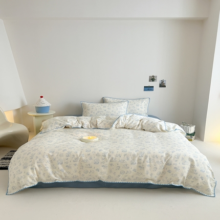 2025新款春夏新品工艺款全棉双层纱贝壳边四件套 森林物语