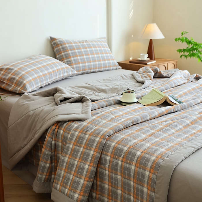 91家纺网 家纺一手货源 找家纺 雯雨家纺 2025新款A类无印风里外全棉纯棉水洗棉新疆棉花夏被夏凉被空调被 南国-灰