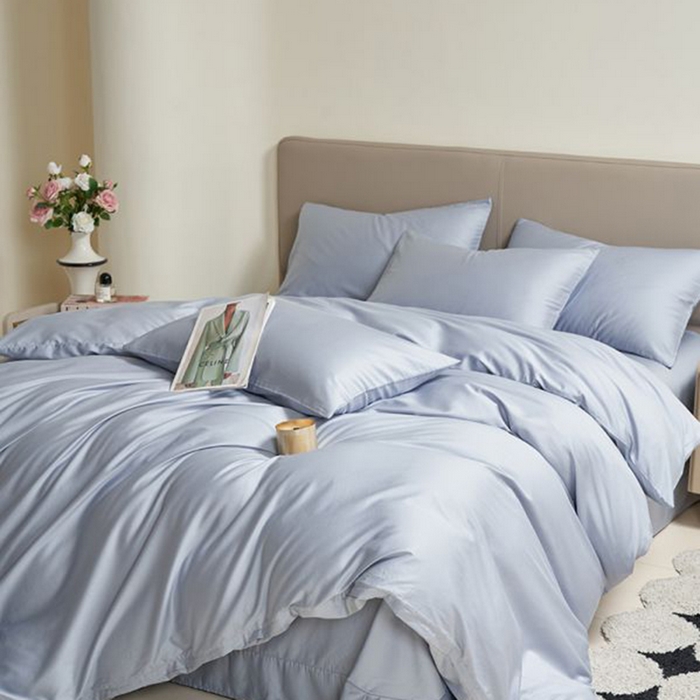 91家纺网 家纺一手货源 找家纺 暖芯家纺 2025新款60S黑标全棉四件套 浅蓝灰