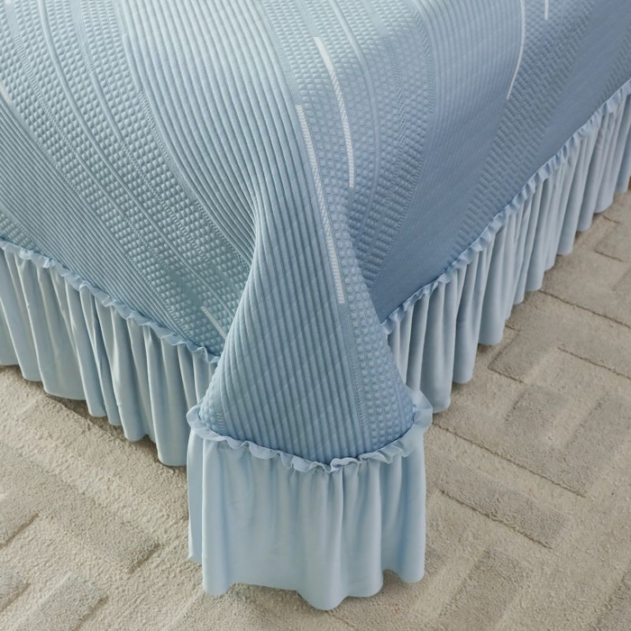 91家纺网 家纺一手货源 找家纺 2025新款亲肤流星雨冰丝席床裙 蓝色