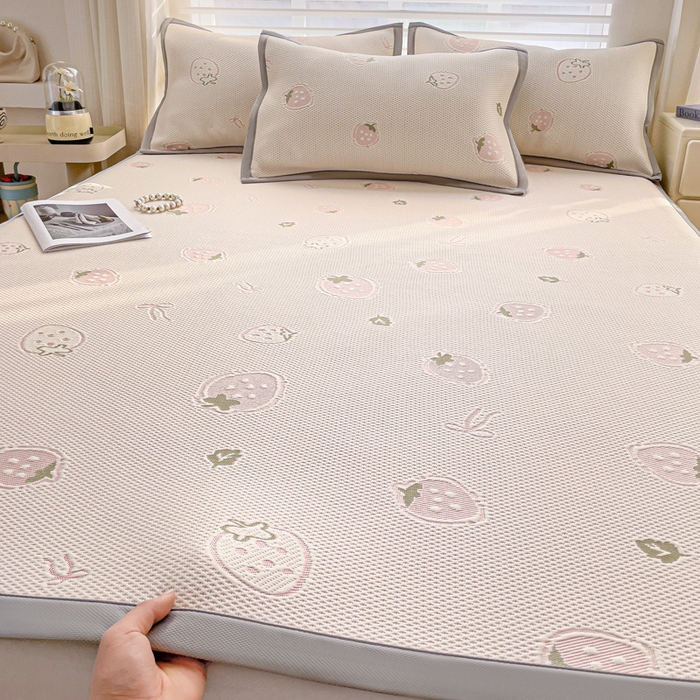 91家纺网 家纺一手货源 找家纺 （总）富馨莱 2025新款A类480克PE凉感凉豆豆凉席三件套和单件平铺款