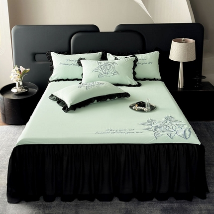 豪美鑫 2025新款赫本风亲肤棉花边单床裙 赫本风床裙-浅绿色