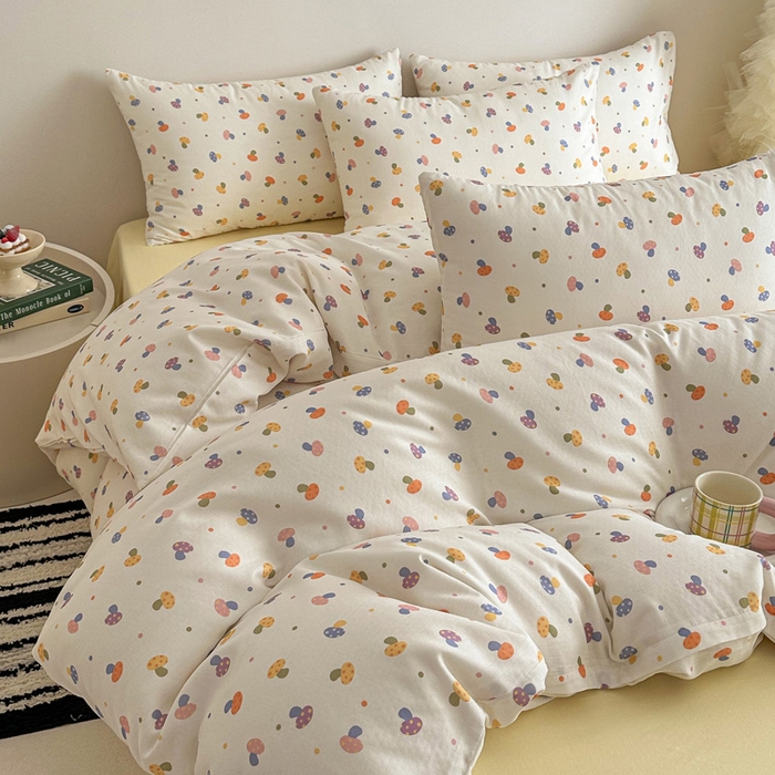 91家纺网 家纺一手货源 找家纺 塞纳 2026新款.全棉有氧双层纱四件套-场景一 彩菇轻语