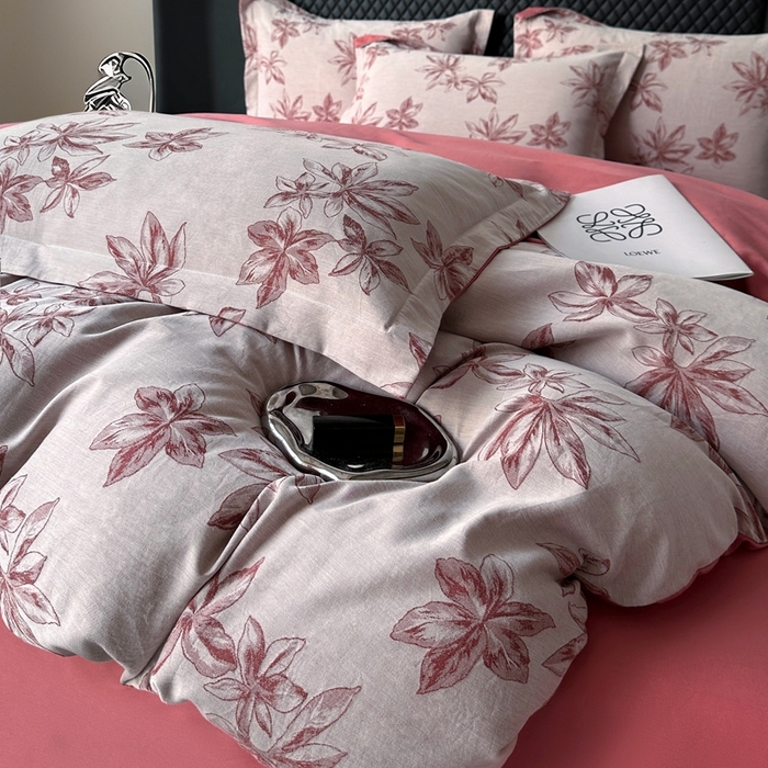 91家纺网 家纺一手货源 找家纺 朵希曼 2025新款轻奢全棉提花系列四件套 晚棠 红