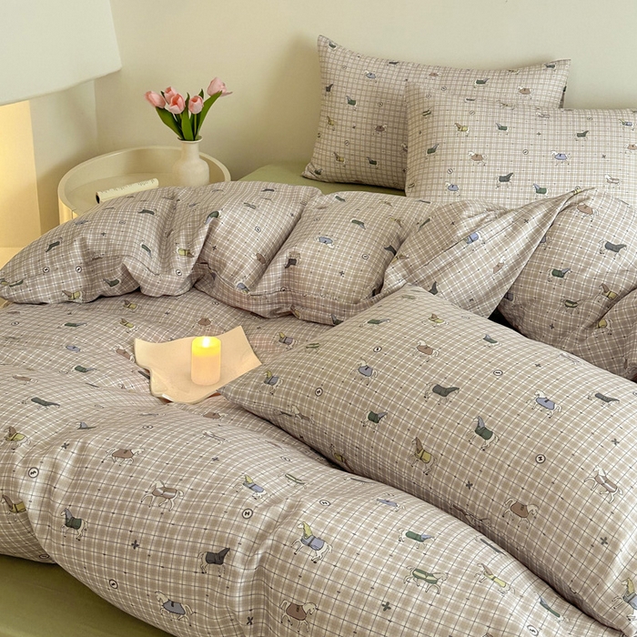 91家纺网 家纺一手货源 找家纺 塞纳 2026新款.全棉有氧双层纱四件套-场景一 追觅-黄