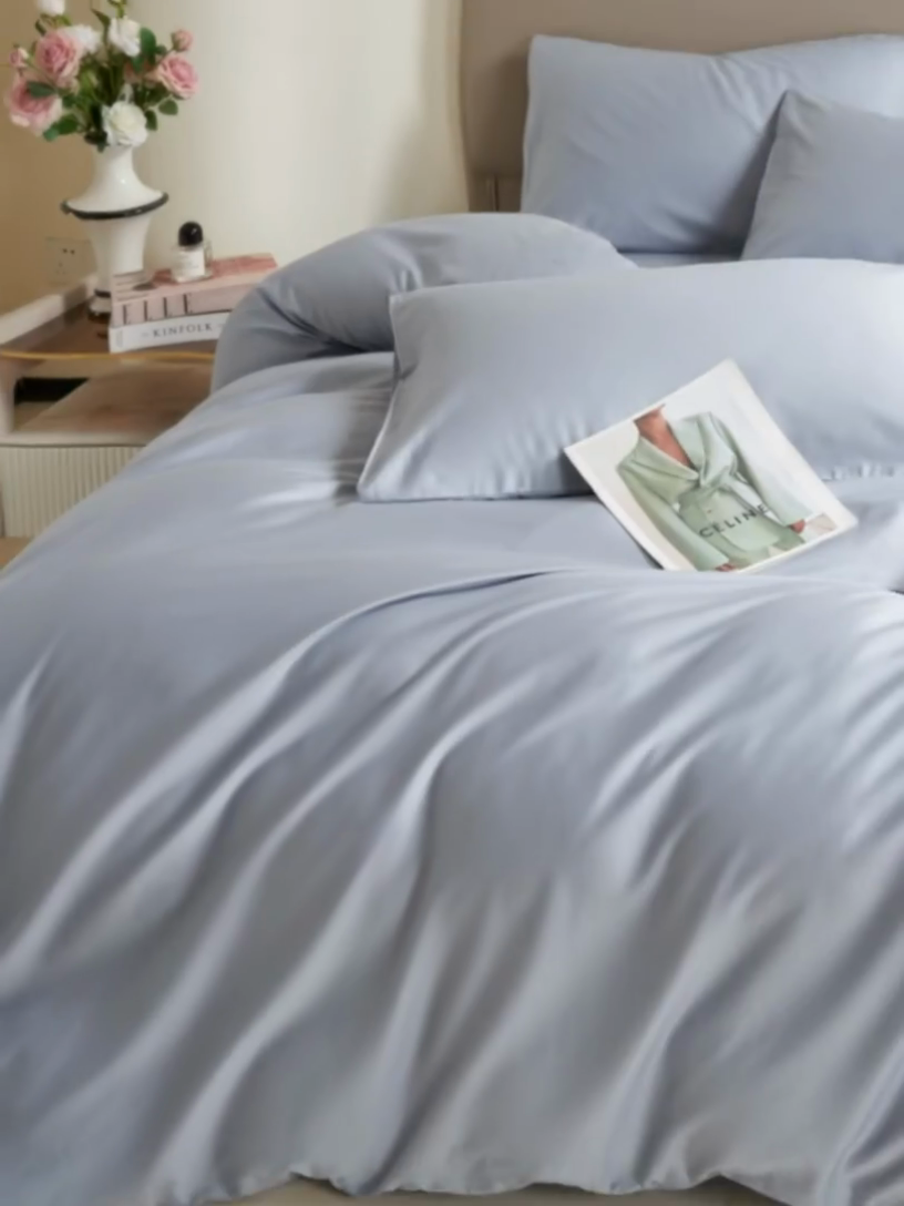 91家纺网 家纺一手货源 找家纺 暖芯家纺 2025新款60S黑标全棉四件套 浅蓝灰