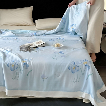 91家纺网 家纺一手货源 找家纺 茧羽世家 2025新款天丝银萃沁氧抗菌系列夏被子被芯 水墨蓝韵