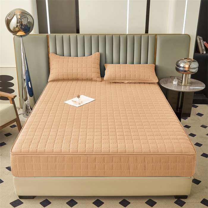 91家纺网 家纺一手货源 找家纺 欧邦 2025新款水洗原棉六面全包夹棉床笠 羊驼色