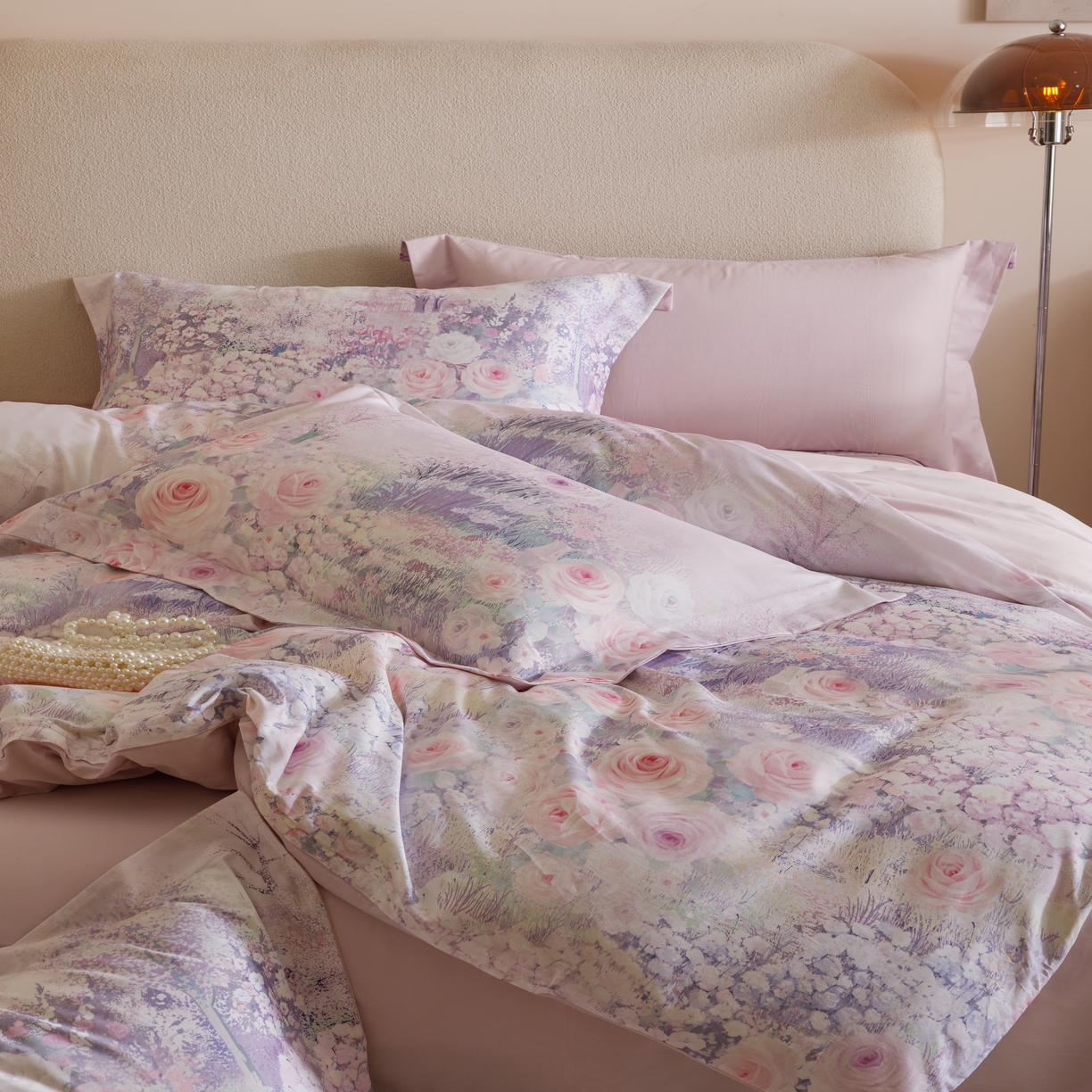 91家纺网 家纺一手货源 找家纺 2025新款【如梦令】红金裸盖棉四件套（标准号 全网控价） 花满溪