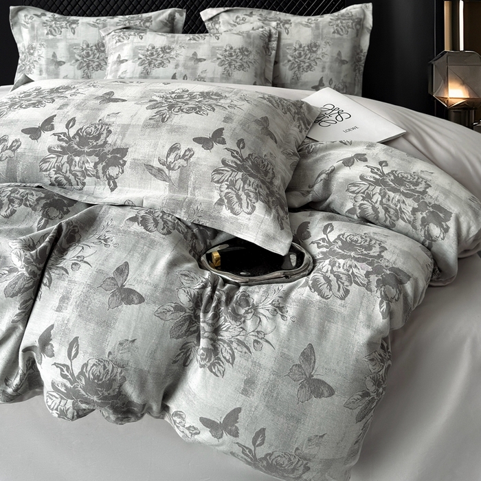 91家纺网 家纺一手货源 找家纺 朵希曼 2025新款轻奢全棉提花系列四件套 知画-灰