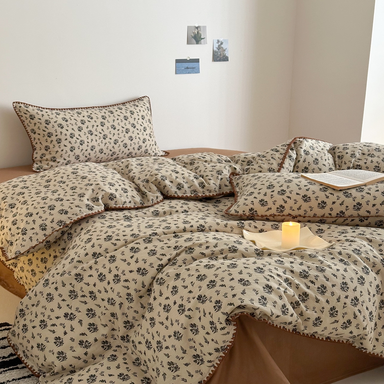 91家纺网 家纺一手货源 找家纺 2025新款工艺款全棉双层纱小清新贝壳边四件套 婉墨