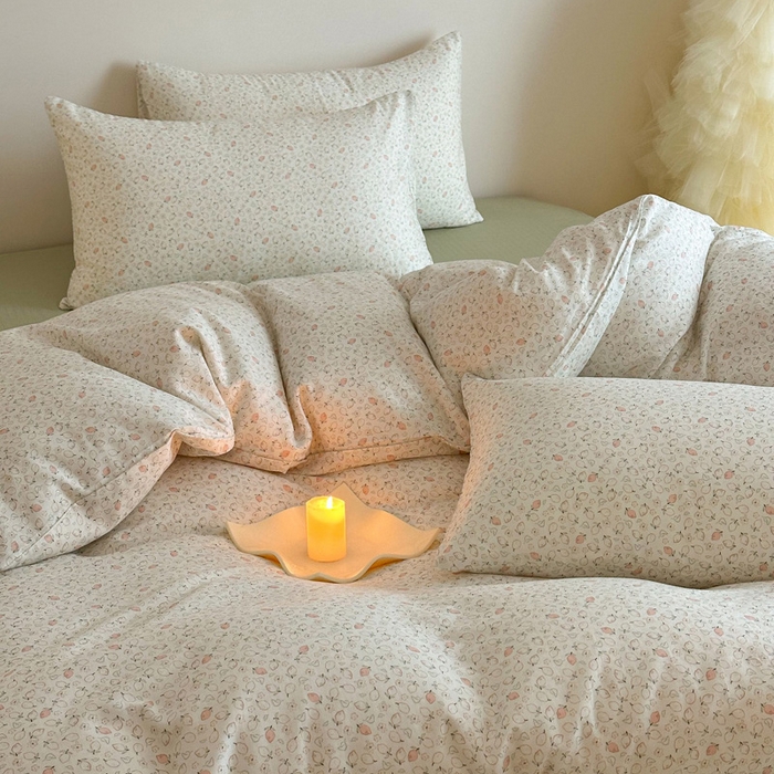 91家纺网 家纺一手货源 找家纺 塞纳 2026新款.全棉有氧双层纱四件套-场景一 柠语-绿