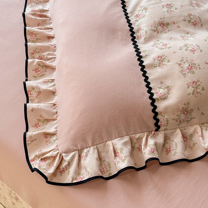 91家纺网 家纺一手货源 找家纺 大麦家纺 2025新款韩式花边亲肤棉四件套 繁花