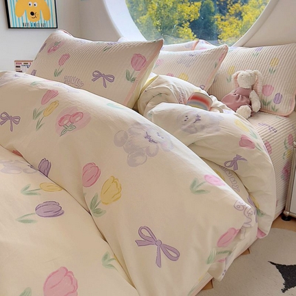 91家纺网 家纺一手货源 找家纺 （总）昊川家纺 2025新款时尚印花全棉床盖单被套四件套学生床盖套件