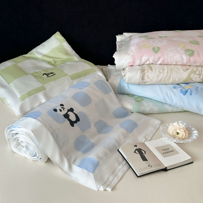 91家纺网 家纺一手货源 找家纺 茧羽世家 2025新款天丝银萃沁氧抗菌系列夏被子被芯 组合