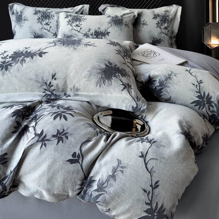 91家纺网 家纺一手货源 找家纺 朵希曼 2025新款轻奢全棉提花系列四件套 南枝-蓝