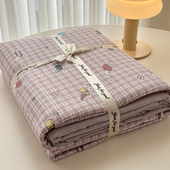 91家纺网 家纺一手货源 找家纺 塞纳 2026新款.全棉有氧双层纱四件套-场景一 追觅-红