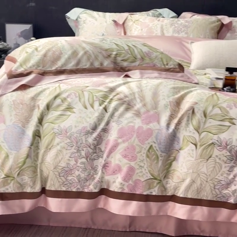 91家纺网 家纺一手货源 找家纺 2025春夏新品A类100支天丝棉夹棉床盖床笠四件套全棉纯棉床单加厚高端重工刺绣长绒棉床上用品 苏茵