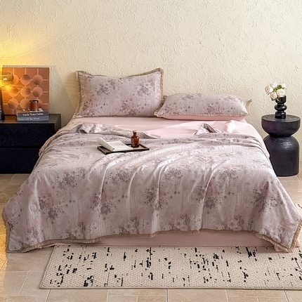 91家纺网 家纺一手货源 找家纺 （总）2025新款全棉三层纱提花夏被四件套