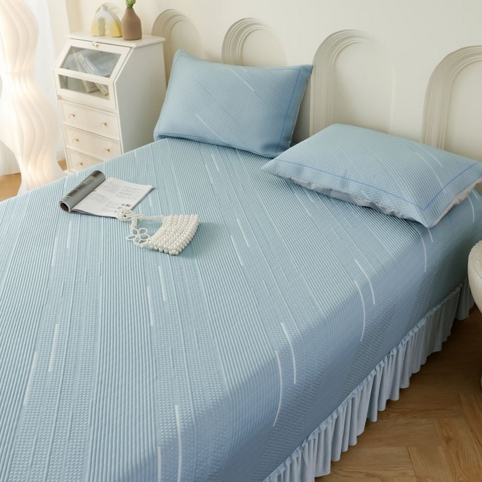 91家纺网 家纺一手货源 找家纺 2025新款亲肤流星雨冰丝席床裙 蓝色