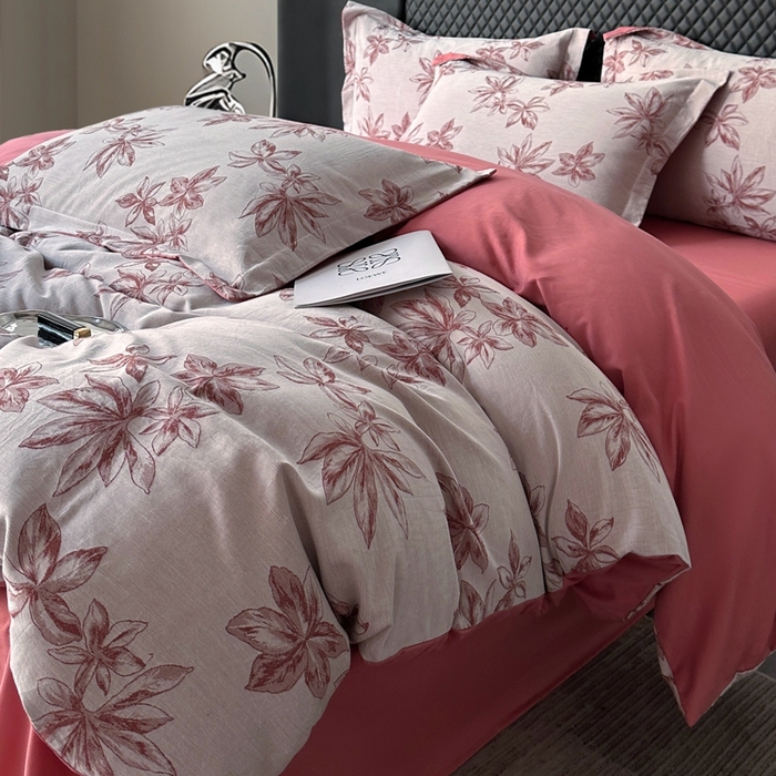 91家纺网 家纺一手货源 找家纺 朵希曼 2025新款轻奢全棉提花系列四件套 晚棠 红