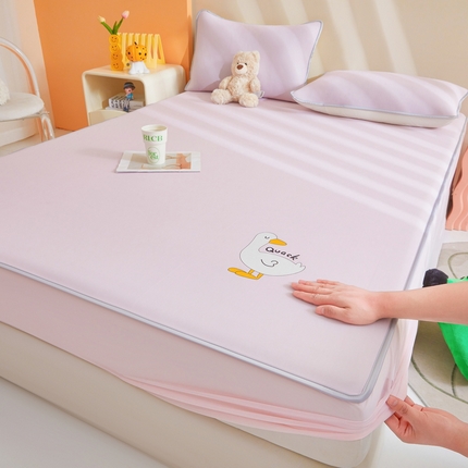 2025春夏新款独家研发太空层凉感鸭冰丝烫画软凉席床笠款 凉感鸭-樱花粉