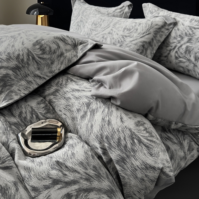 91家纺网 家纺一手货源 找家纺 朵希曼 2025新款轻奢全棉提花系列四件套 极简深蓝