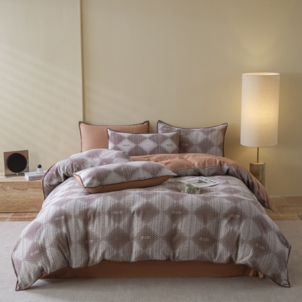 2025新款亲肤全棉三层纱提花四件套 菱格-赤缇