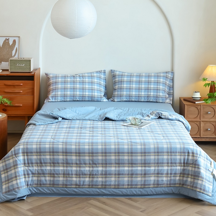 91家纺网 家纺一手货源 找家纺 雯雨家纺 2025新款A类无印风里外全棉纯棉水洗棉新疆棉花夏被夏凉被空调被 海域兰