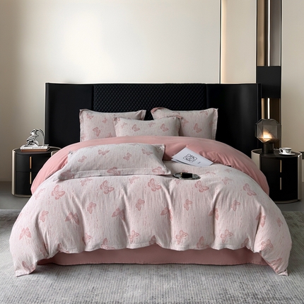 朵希曼 2025新款轻奢全棉提花系列四件套 蝶恋-粉