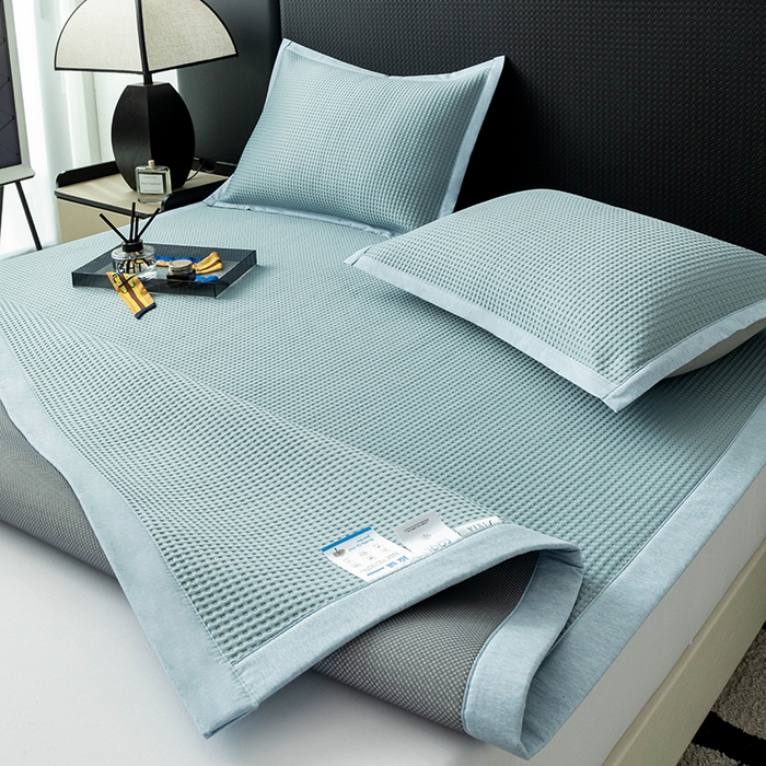 91家纺网 家纺一手货源 找家纺 安哆啦家纺 2025新款480克高端PE冰豆豆软凉席 华夫格-冰川蓝