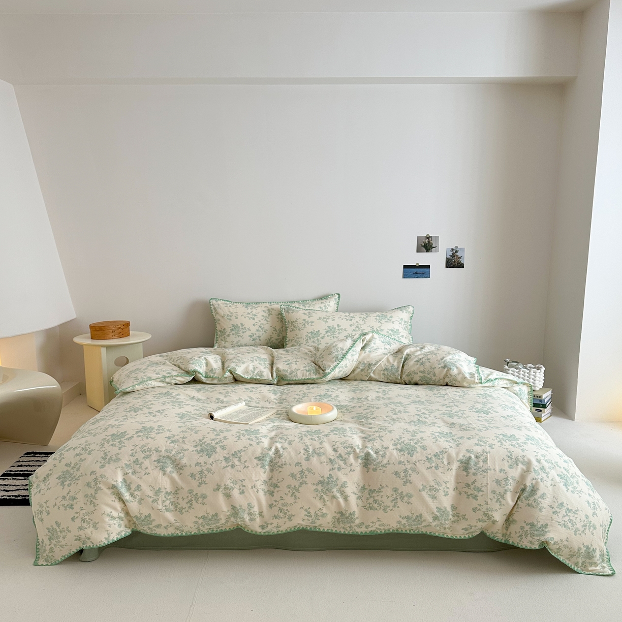 91家纺网 家纺一手货源 找家纺 2025新款工艺款全棉双层纱小清新贝壳边四件套 梨漫