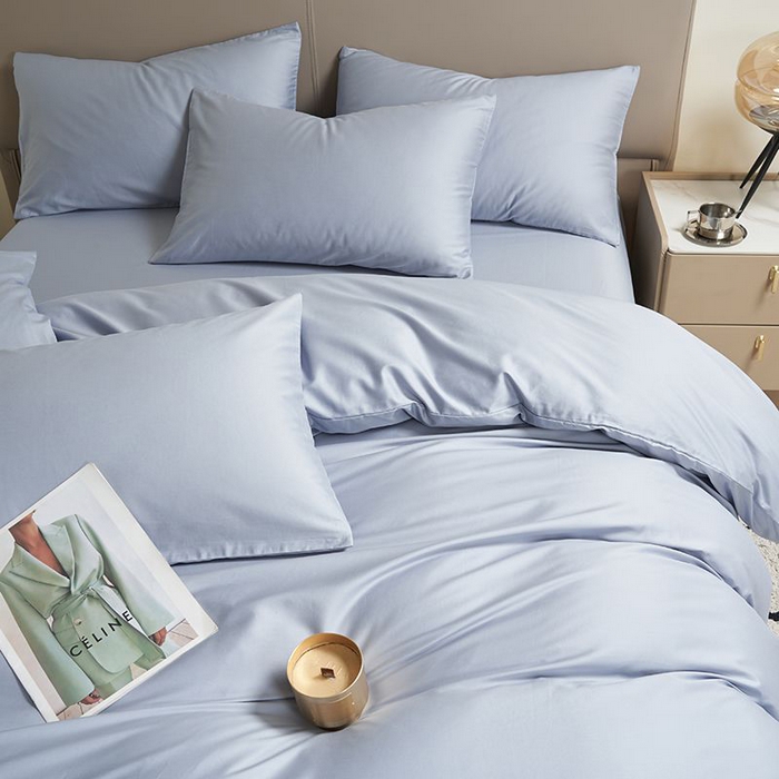 91家纺网 家纺一手货源 找家纺 暖芯家纺 2025新款60S黑标全棉四件套 浅蓝灰