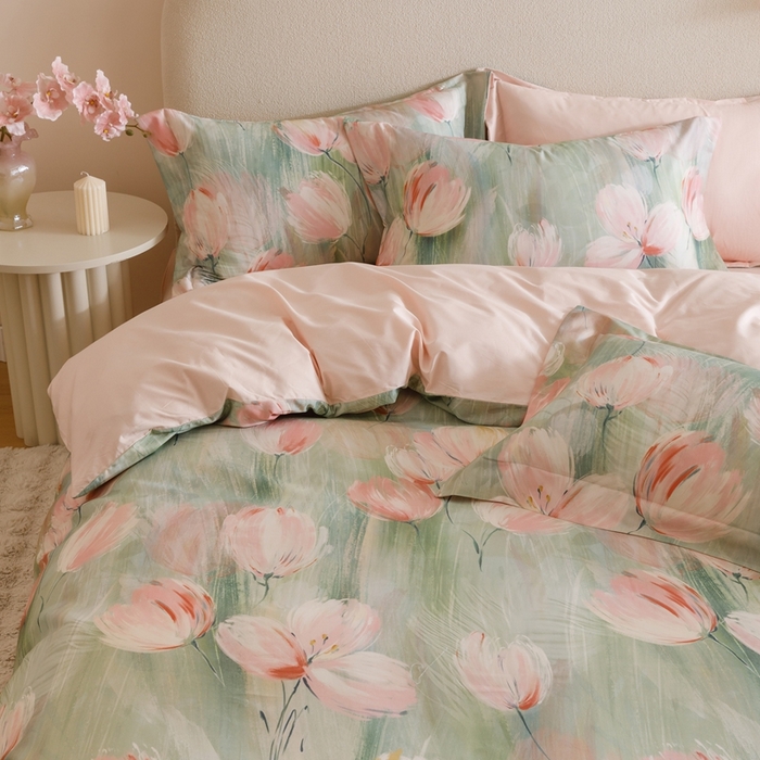 91家纺网 家纺一手货源 找家纺 2025新款全棉纯棉【如梦令】红金裸盖棉四件套【标准号全网控价（折后券后）不低于199元】 青枝柔蔓