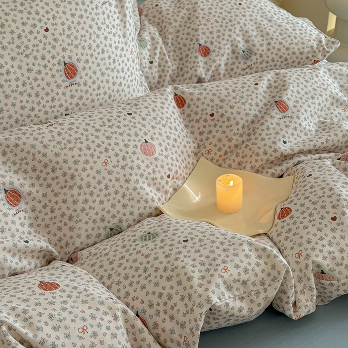 91家纺网 家纺一手货源 找家纺 塞纳 2026新款.全棉有氧双层纱四件套-场景一 南瓜派对-黄