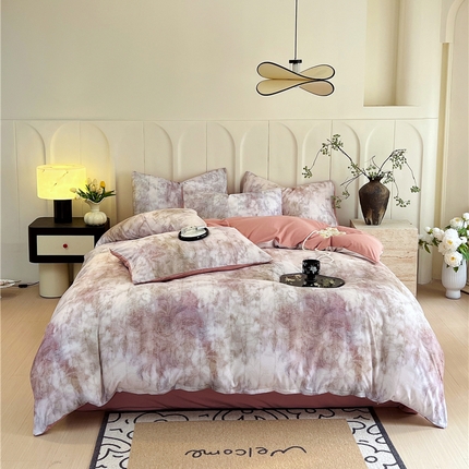 2025新款仿色织提花数码印花水洗棉四件套 春纱 黄