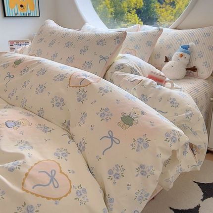 91家纺网 家纺一手货源 找家纺 （总）昊川家纺 2025新款时尚印花全棉床盖单被套四件套学生床盖套件