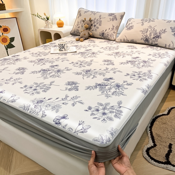 91家纺网 家纺一手货源 找家纺 2025春夏新款独家研发太空层凉感软席冰丝印花凉席床笠款 赫本