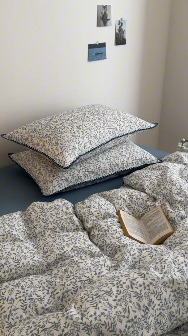 91家纺网 家纺一手货源 找家纺 2025新款工艺款全棉双层纱小清新贝壳边四件套 涟漪