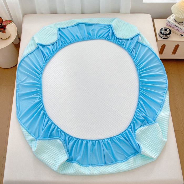 91家纺网 家纺一手货源 找家纺 绒宴家纺 2025新款提花凉席凉豆豆冰豆豆凉席三件套 简约-淡蓝床笠款