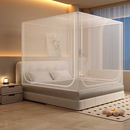 91家纺网 家纺一手货源 找家纺 （总）无瑕家居 2025新款遮光床幔防蚊三开门免安装宿舍蚊帐家用卧室儿童安装支架防摔坐床拉链蚊帐