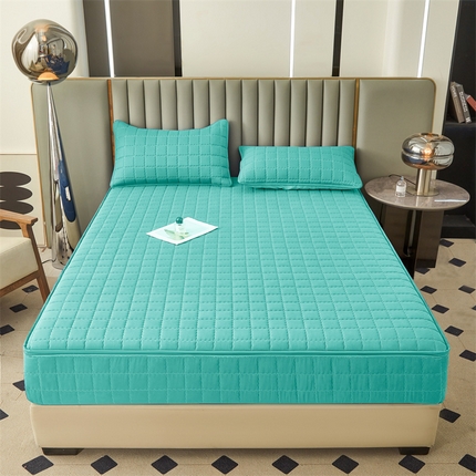 欧邦 2025新款水洗原棉六面全包夹棉床笠 净水绿