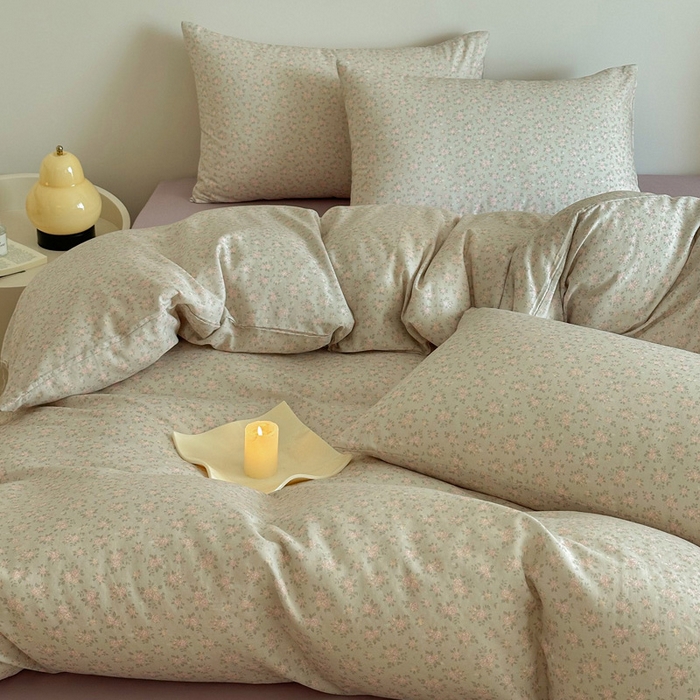 91家纺网 家纺一手货源 找家纺 塞纳 2026新款.全棉有氧双层纱四件套-场景一 宛夏-浅绿