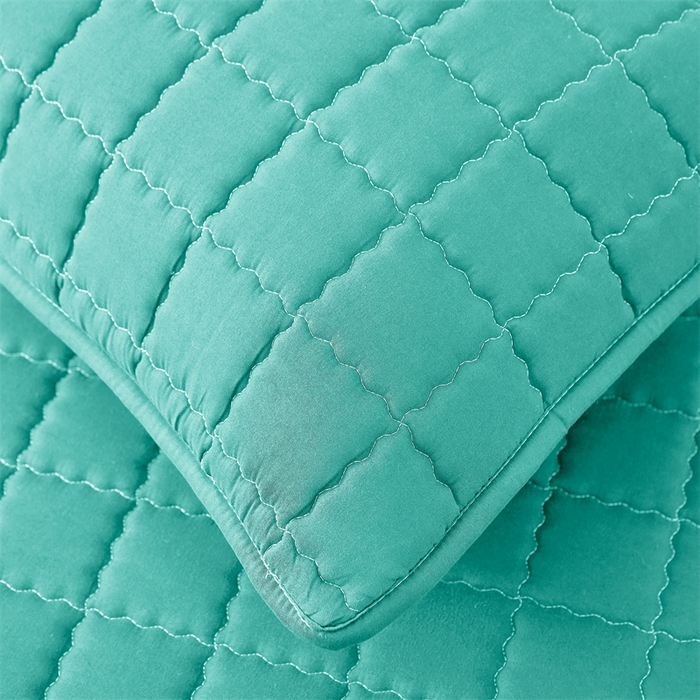 91家纺网 家纺一手货源 找家纺 欧邦 2025新款水洗原棉六面全包夹棉床笠 净水绿