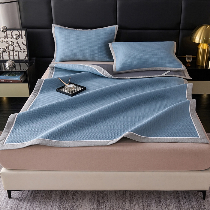 91家纺网 家纺一手货源 找家纺 席之家 2025新款4D冰感泡泡凉席-暮光 暮光-蓝(直角)