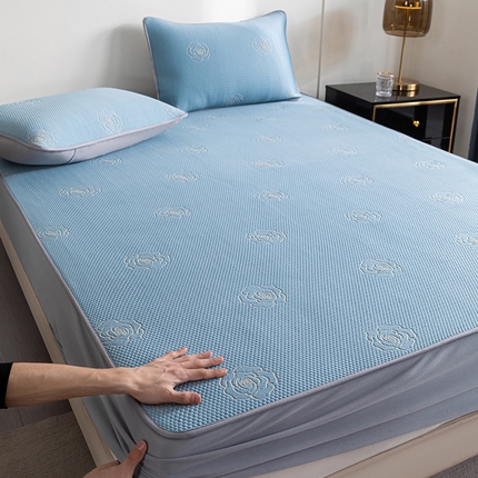 鑫姿 2025新款A类凉感冰豆豆凉席山茶花系列 山茶花床笠款-蓝