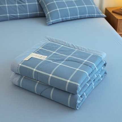 雯雨家纺 2025新款A类无印风里外全棉纯棉水洗棉新疆棉花夏被夏凉被空调被 海蓝大格